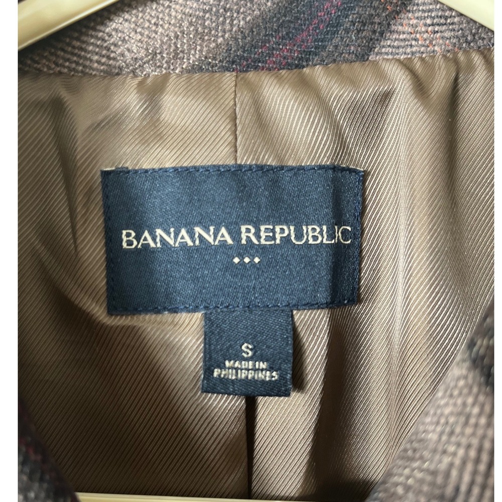Banana Republic Wool Blend Striped Peplum Blazer Jacket Brown Grey Small S Retro - Picture 3 of 12
